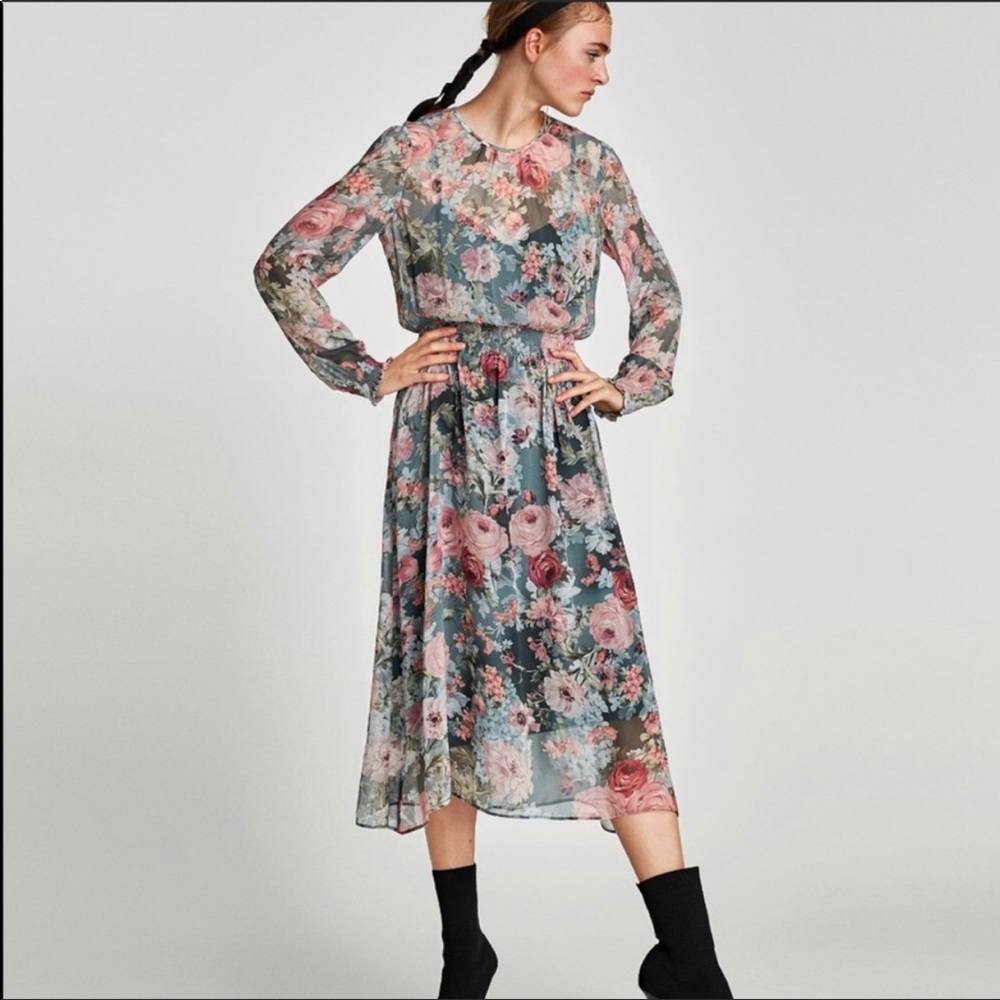 Zara Flora print chiffon dress - Picture 3 of 8